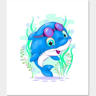 Cute cartoon dolphin Posters and Art